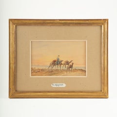 19th Century Watercolor of Camels & Rider Signed & Dated, Louis Aimable Crapelet