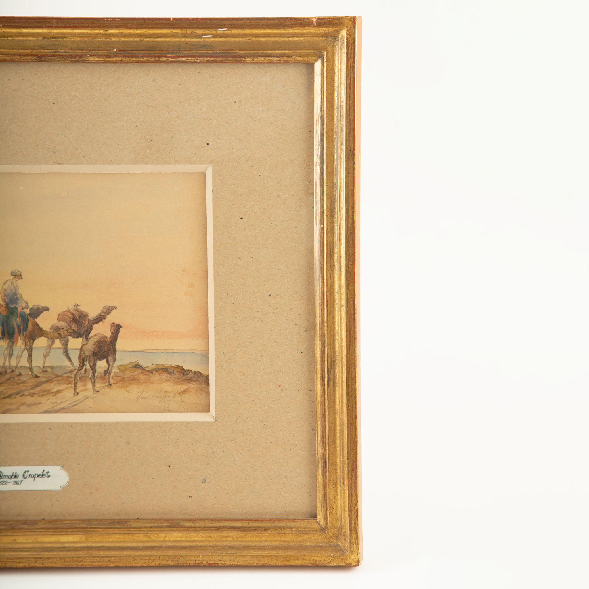 19th Century Watercolor of Camels & Rider Signed & Dated, Louis Aimable Crapelet In Excellent Condition For Sale In New York, NY