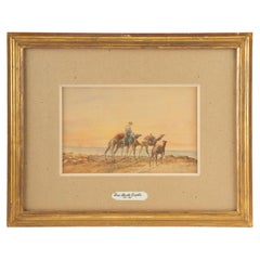 19th Century Watercolor of Camels & Rider Signed & Dated, Louis Aimable Crapelet