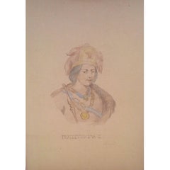 19th Century Watercolor of Emperor Montezuma II by Claudio Linati