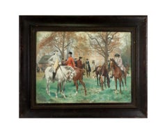 19th Century Watercolor Preparing for the Hunt Nobel's on Horses by Thure de Thu