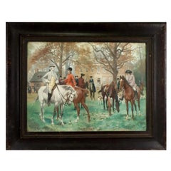 19th Century Watercolor Preparing for the Hunt Nobel's on Horses by Thure de Thu