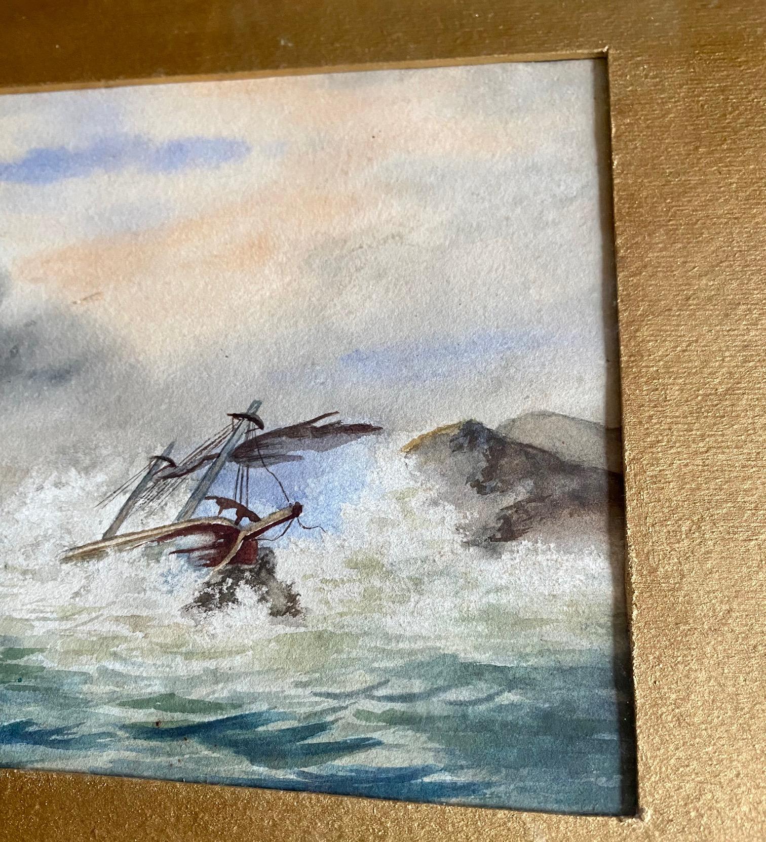 19th Century Watercolor Seascape with Shipwreck In Good Condition For Sale In Nantucket, MA