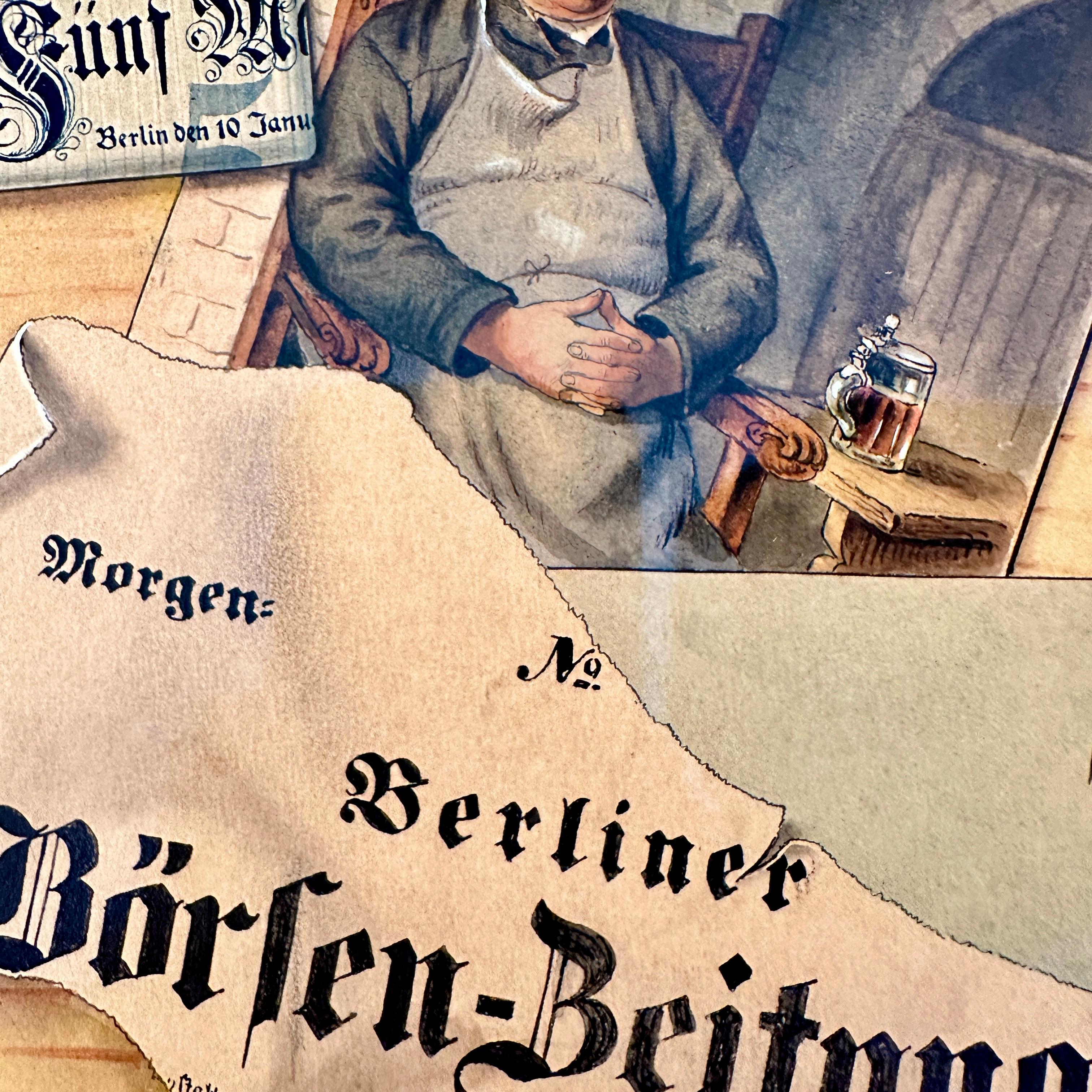 19th Century Watercolor Tromp'l Oeil Painting on Paper, around 1880 For Sale 7