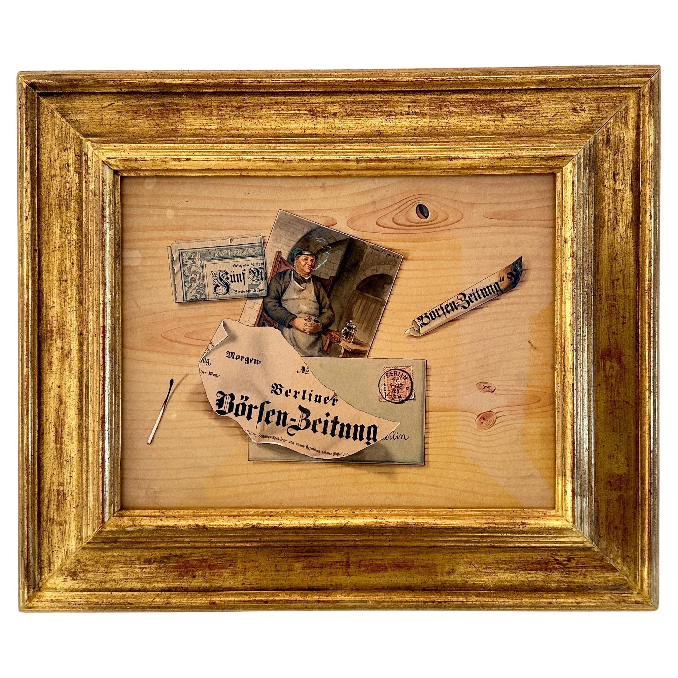 19th Century Watercolor Tromp'l Oeil Painting on Paper, around 1880 For Sale