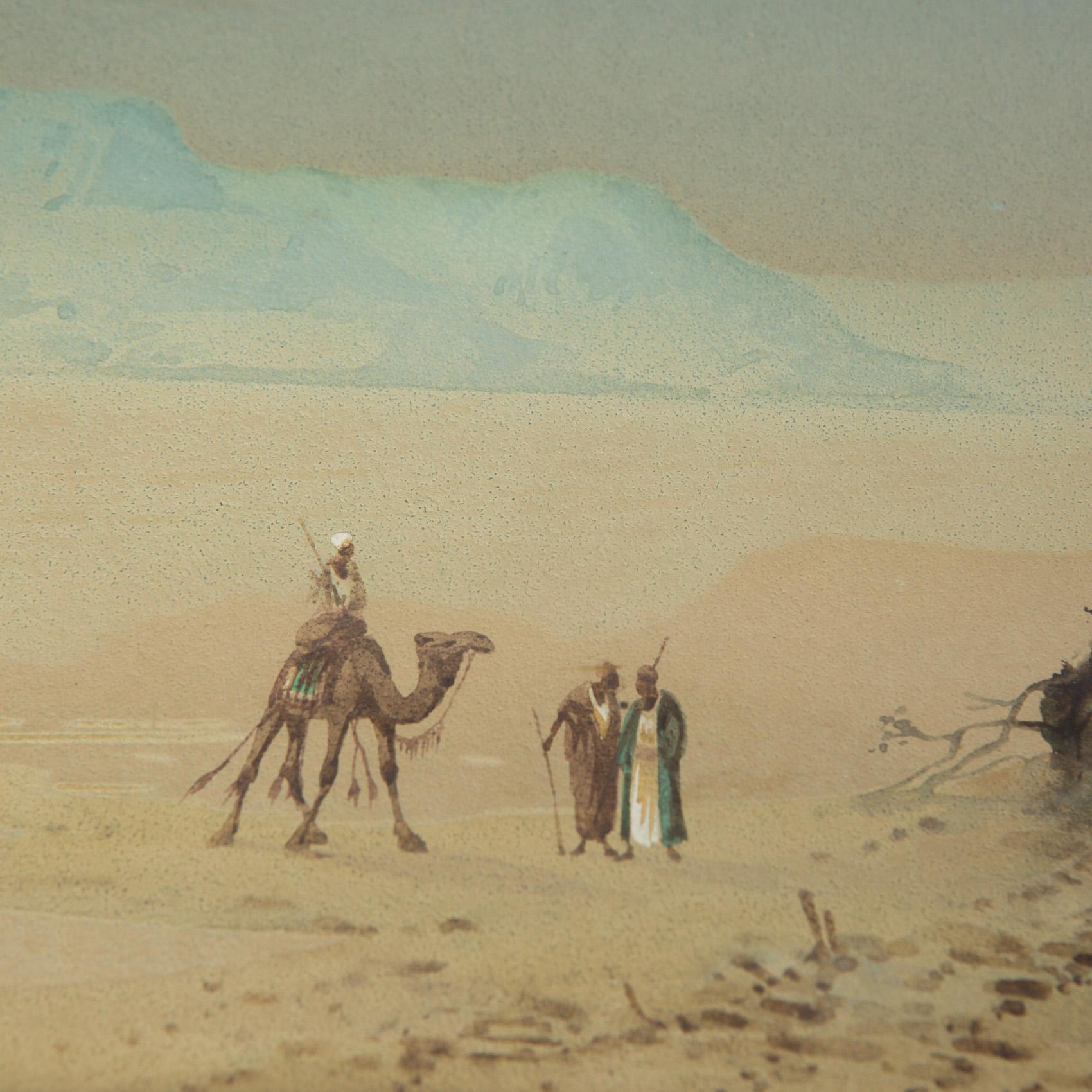 Henry Stanton Lynton was a well respected Victorian artist who made many trips to the Middle East
and who worked in both watercolour and oils.

This painting exemplifies Lyntons skillful Orientalist style much appreciated by the english gentry