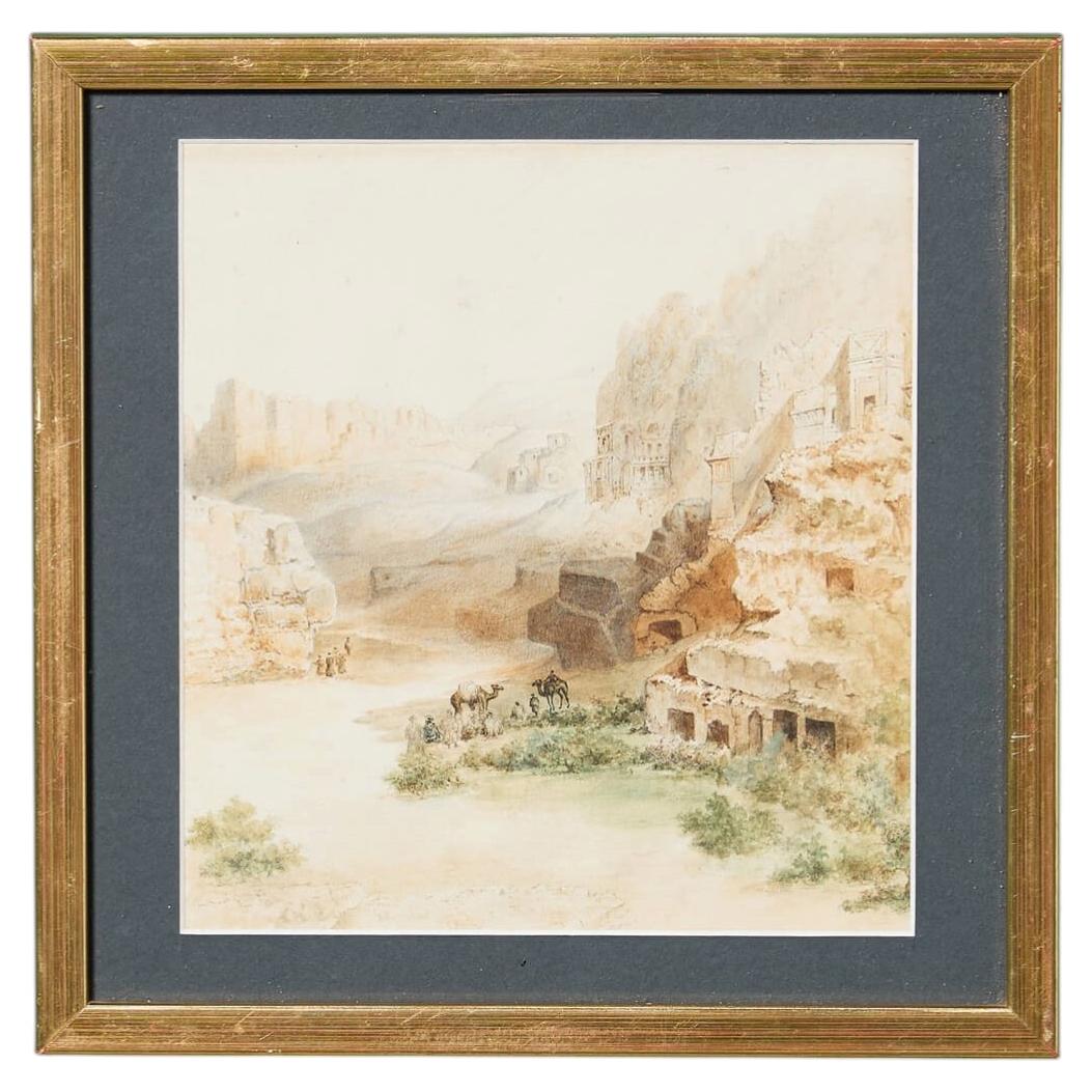 19th Century Watercolour of The Petra Valley For Sale