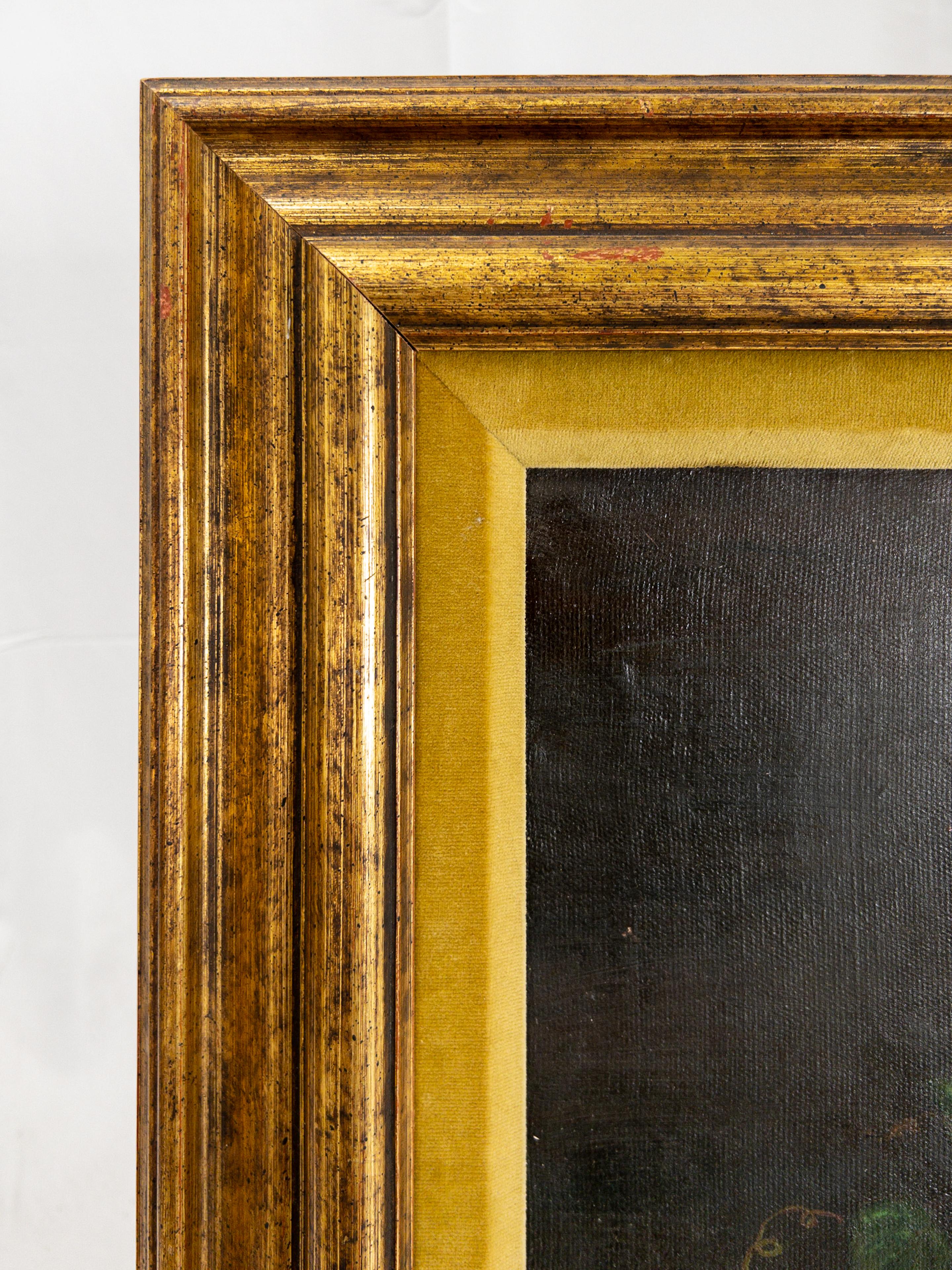 19th century watermelon painting in gilt frame.