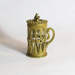 19th Century Wax Jack or Wax Tape Holder in Gilt Bronze with Antique Wick