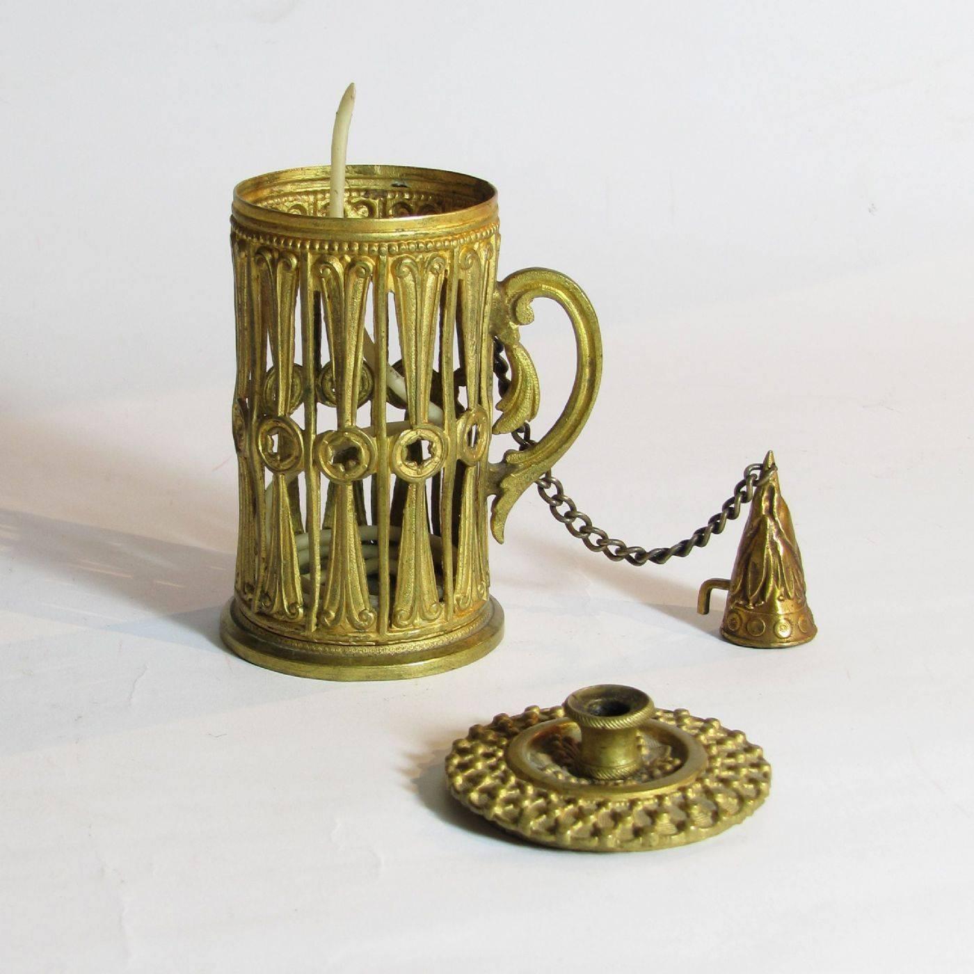 European 19th Century Wax Jack or Wax Tape Holder in Gilt Bronze with Antique Wick For Sale