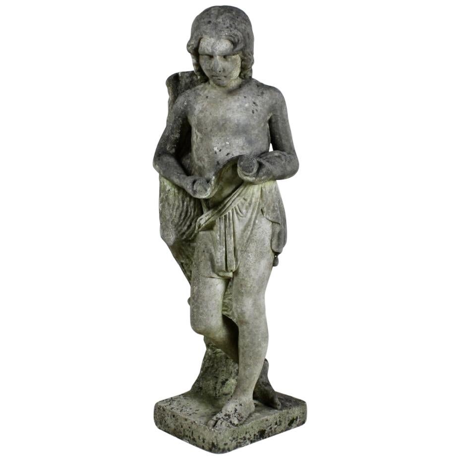 19th Century Weathered Carved Marble Figure of a Boy