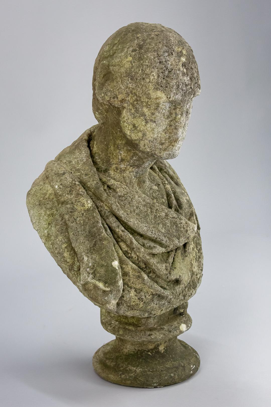 19th Century Weathered English Marble Bust In Distressed Condition In Pease pottage, West Sussex