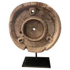 19th Century Weathered Wooden Chariot Wheel Sculpture from Nagaland