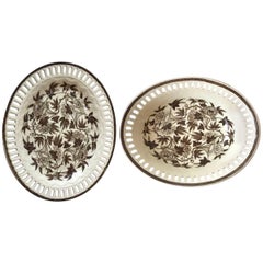 19th Century Wedgewood Creamware/Brown Transfer-decorated Platter and Bowl Set