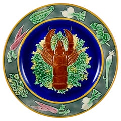 Assiette à homard bleu cobalt en majolique du 19ème siècle de style Wedgwood Aesthetic