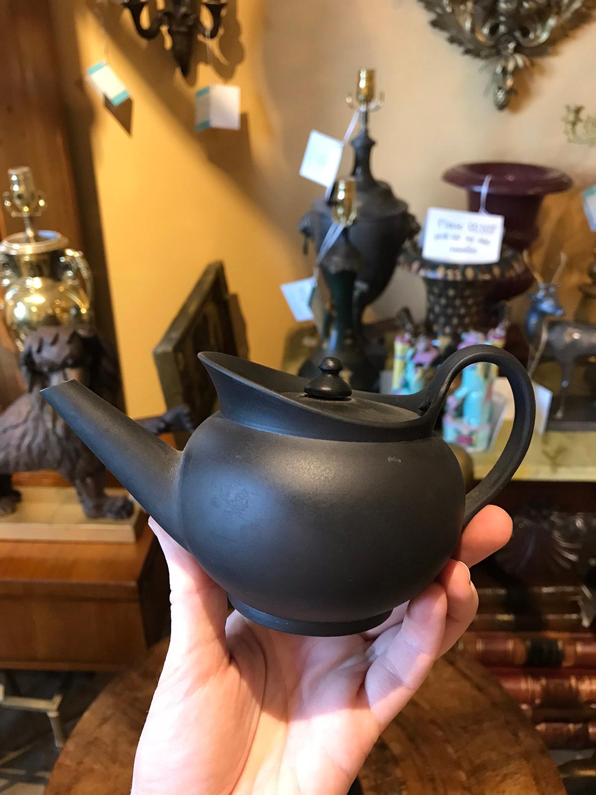 Stone 19th Century Wedgwood Basalt Teapot with Handle, Marked For Sale