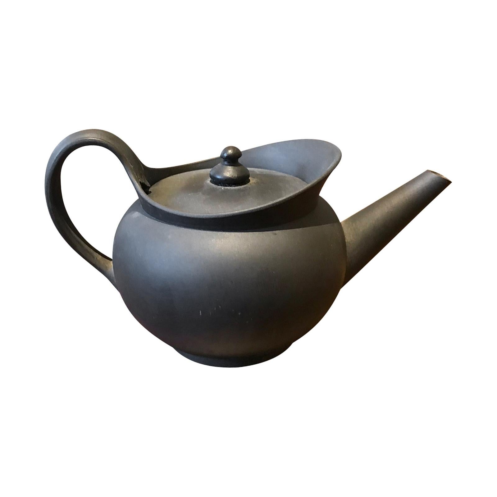 19th Century Wedgwood Basalt Teapot with Handle, Marked For Sale