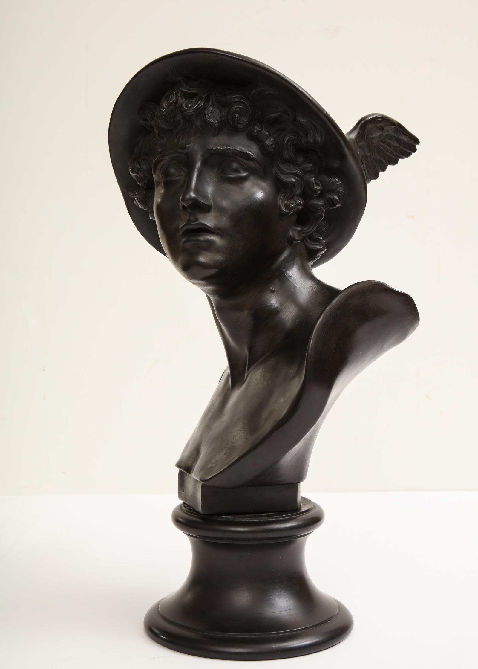Neoclassical 19th Century Wedgwood, Black Basalt Bust of Mercury For Sale