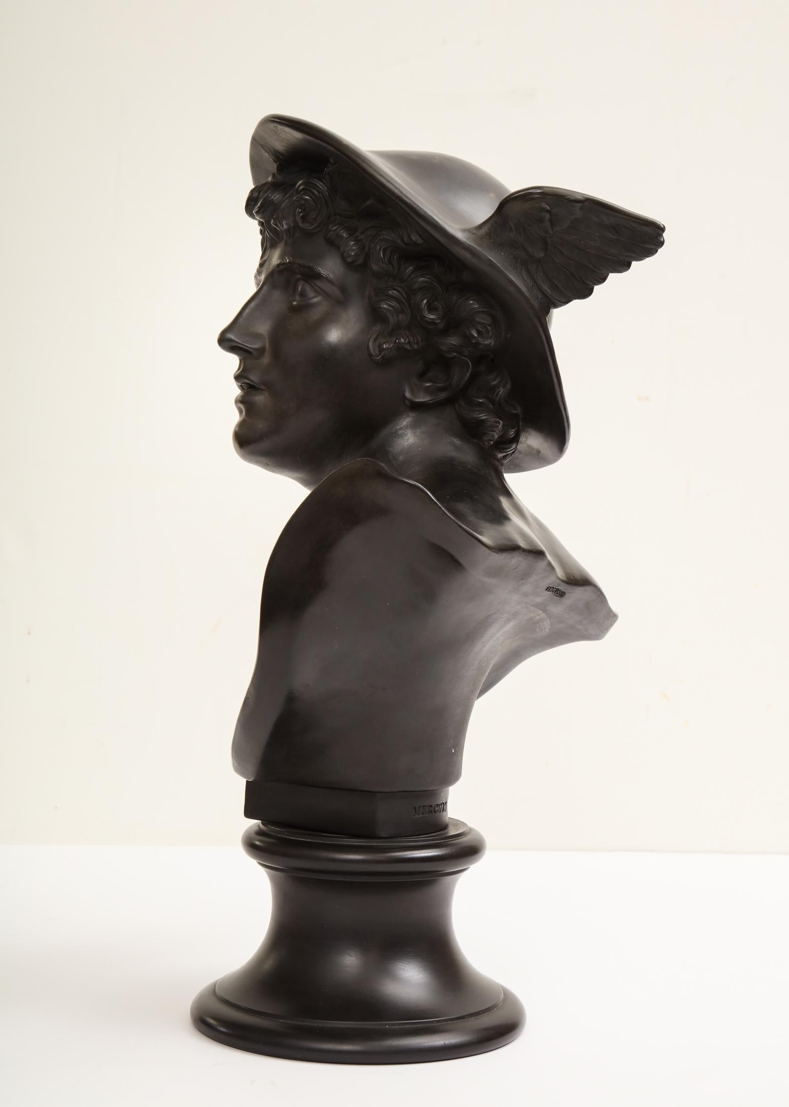 19th Century Wedgwood, Black Basalt Bust of Mercury In Good Condition For Sale In New York, NY