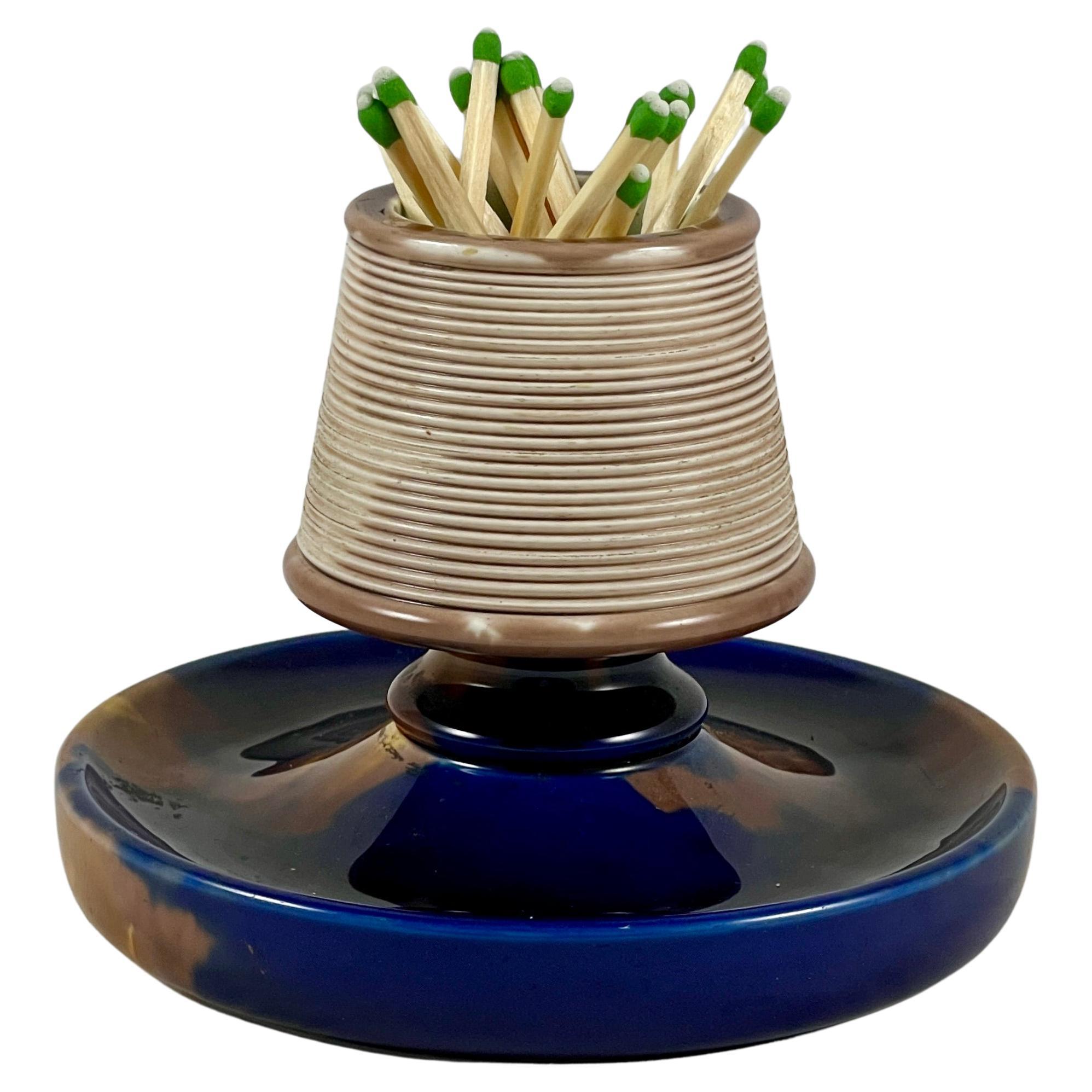 19th Century Wedgwood Blue and Brown Tortoiseshell Glazed Majolica Match Striker