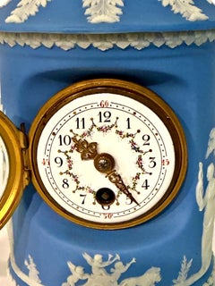 19th Century Wedgwood Blue Jasperware Mantel Clock, circa 1890