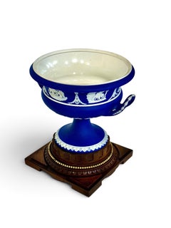19th Century Wedgwood Blue Jasperware Urn on Carved Wood Pedestal
