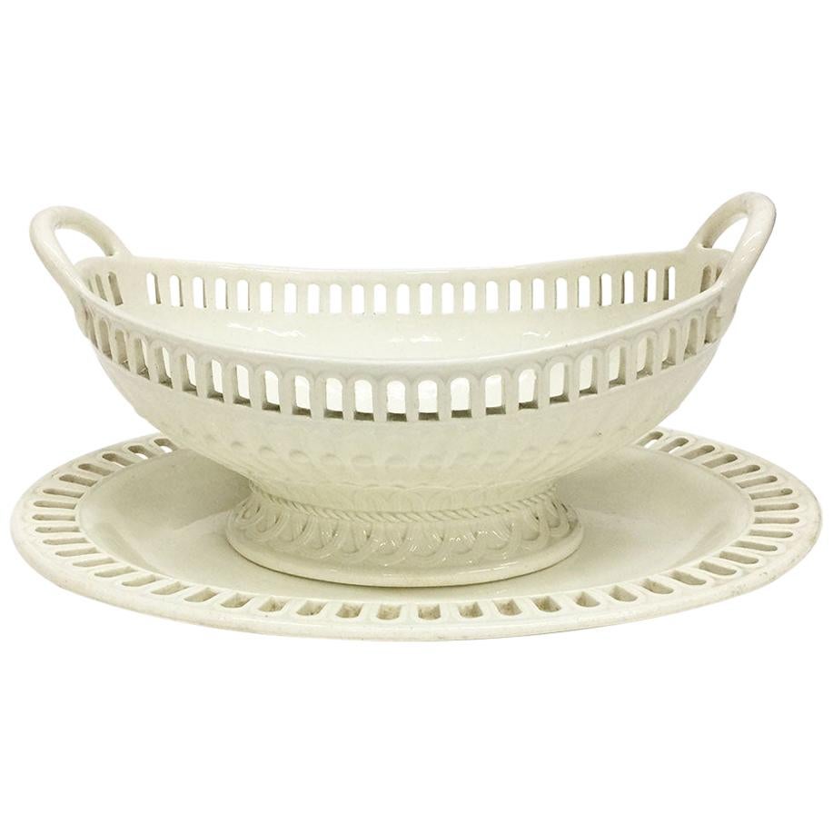 19th Century Wedgwood Creamware Basket and Plate For Sale