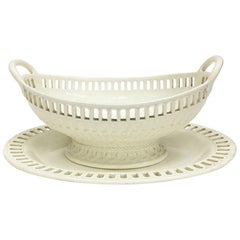 19th Century English Wedgwood Creamware Basket and Plate, ca 1861