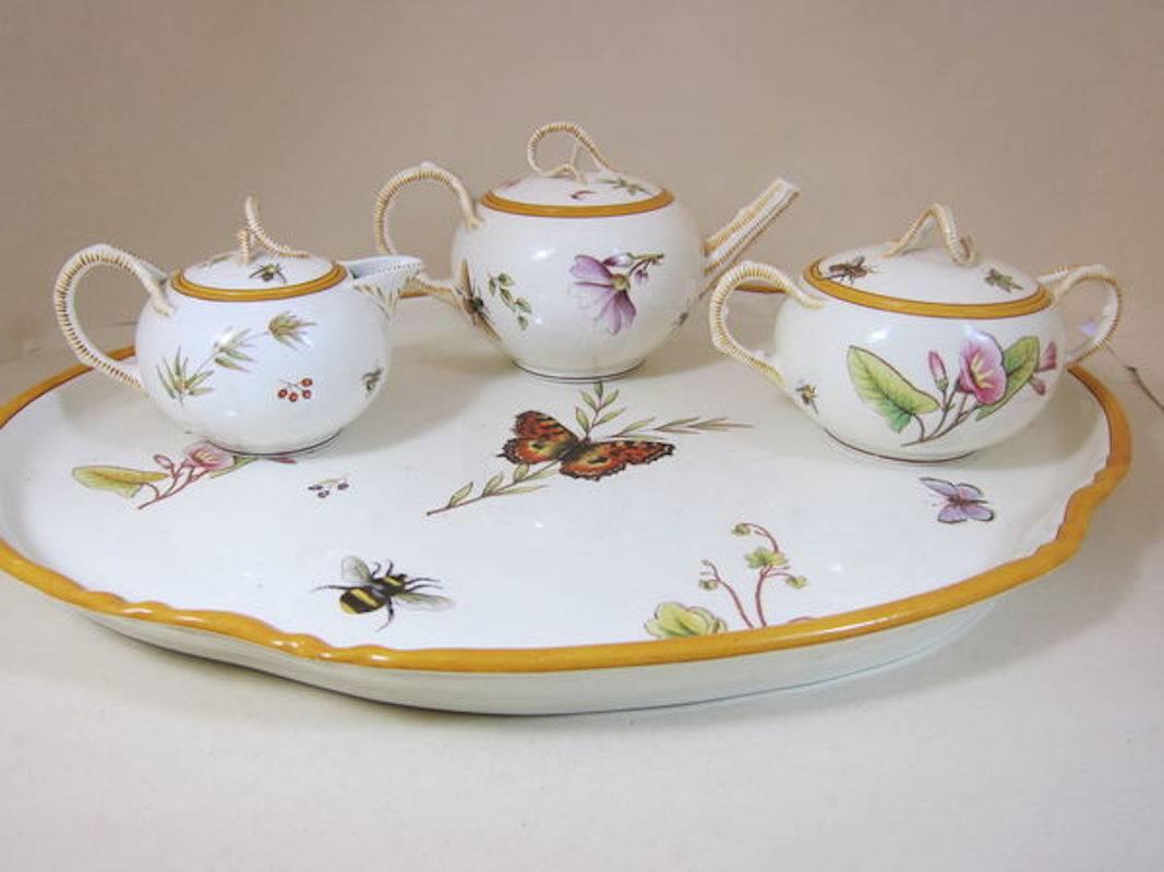 Late 19th Century 19th Century Wedgwood Creamware Butterfly Tête à Tête Tea Tray Set