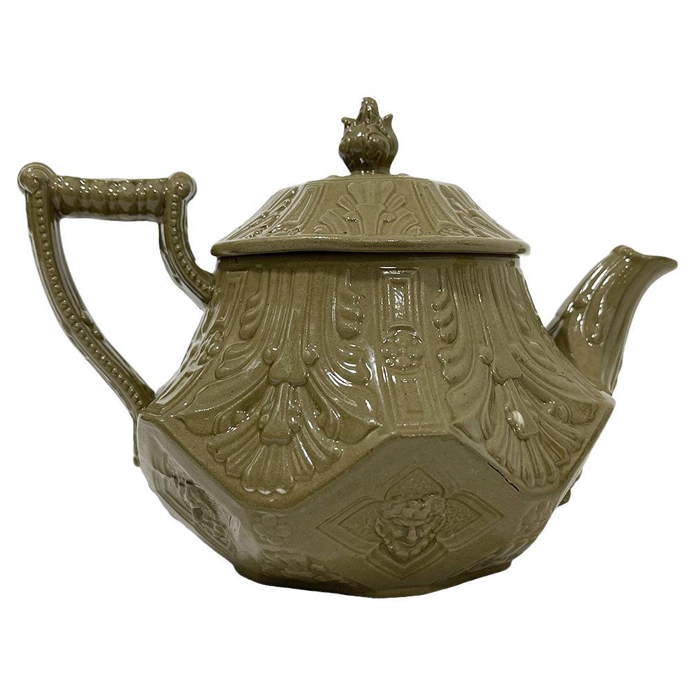 19th Century Wedgwood Etruria Drab Stoneware Smear-Glazed Teapot For Sale