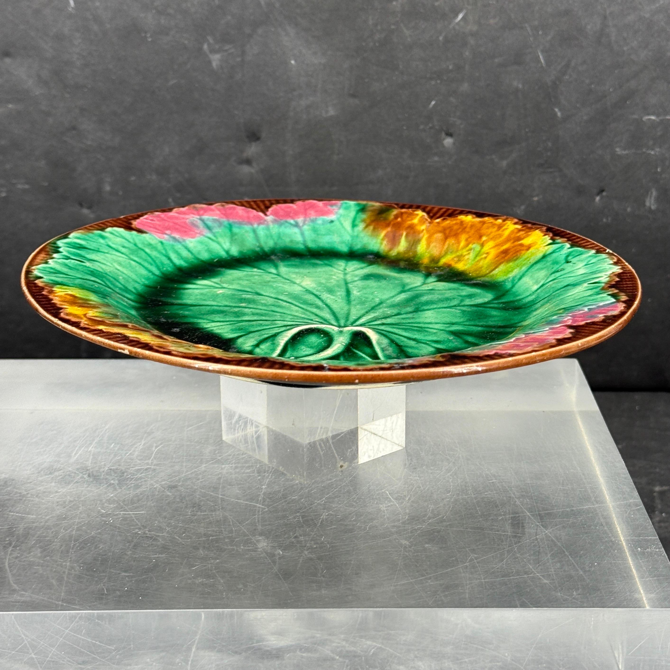 Ceramic 19th Century Wedgwood Majolica Cabbage Leaf Plate, England For Sale