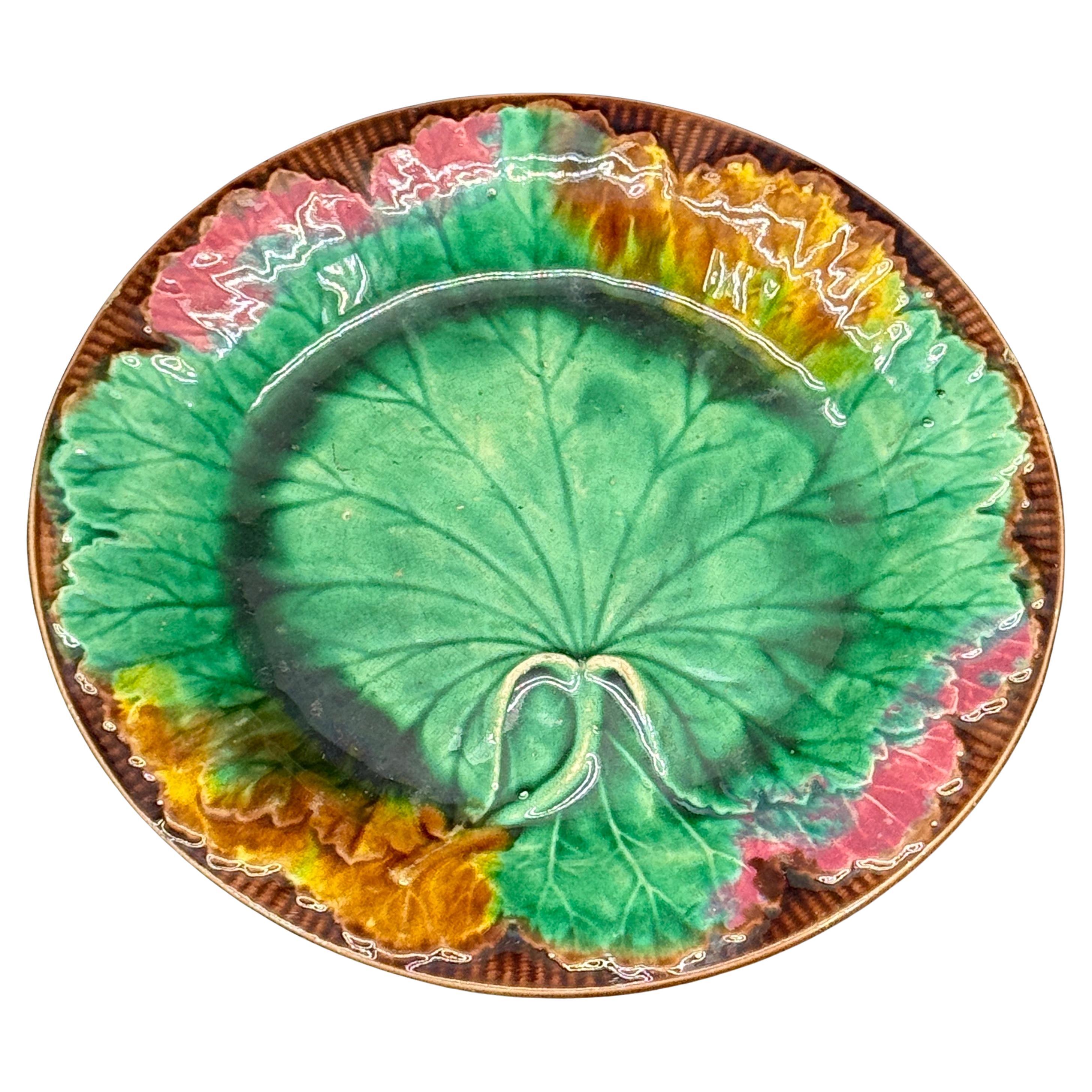 19th Century Wedgwood Majolica Cabbage Leaf Plate, England For Sale