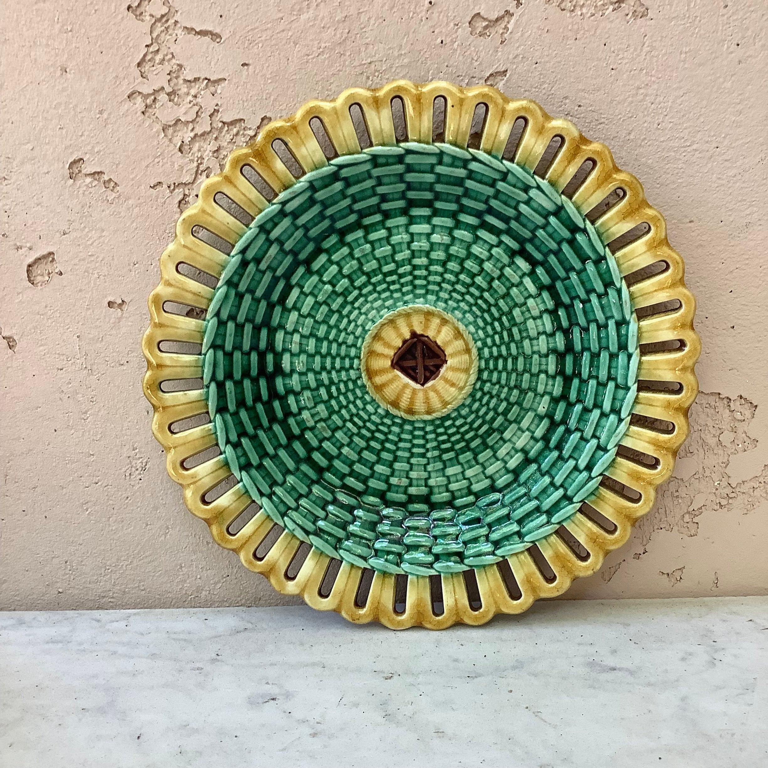 Victorian 19th Century Wedgwood Majolica Reticulated and Basketweave Plate