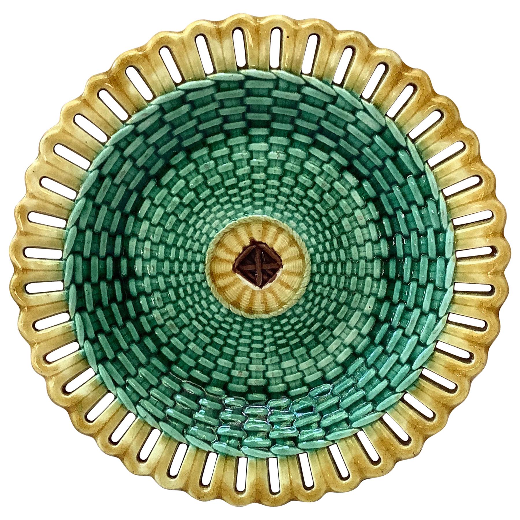19th Century Wedgwood Majolica Reticulated and Basketweave Plate
