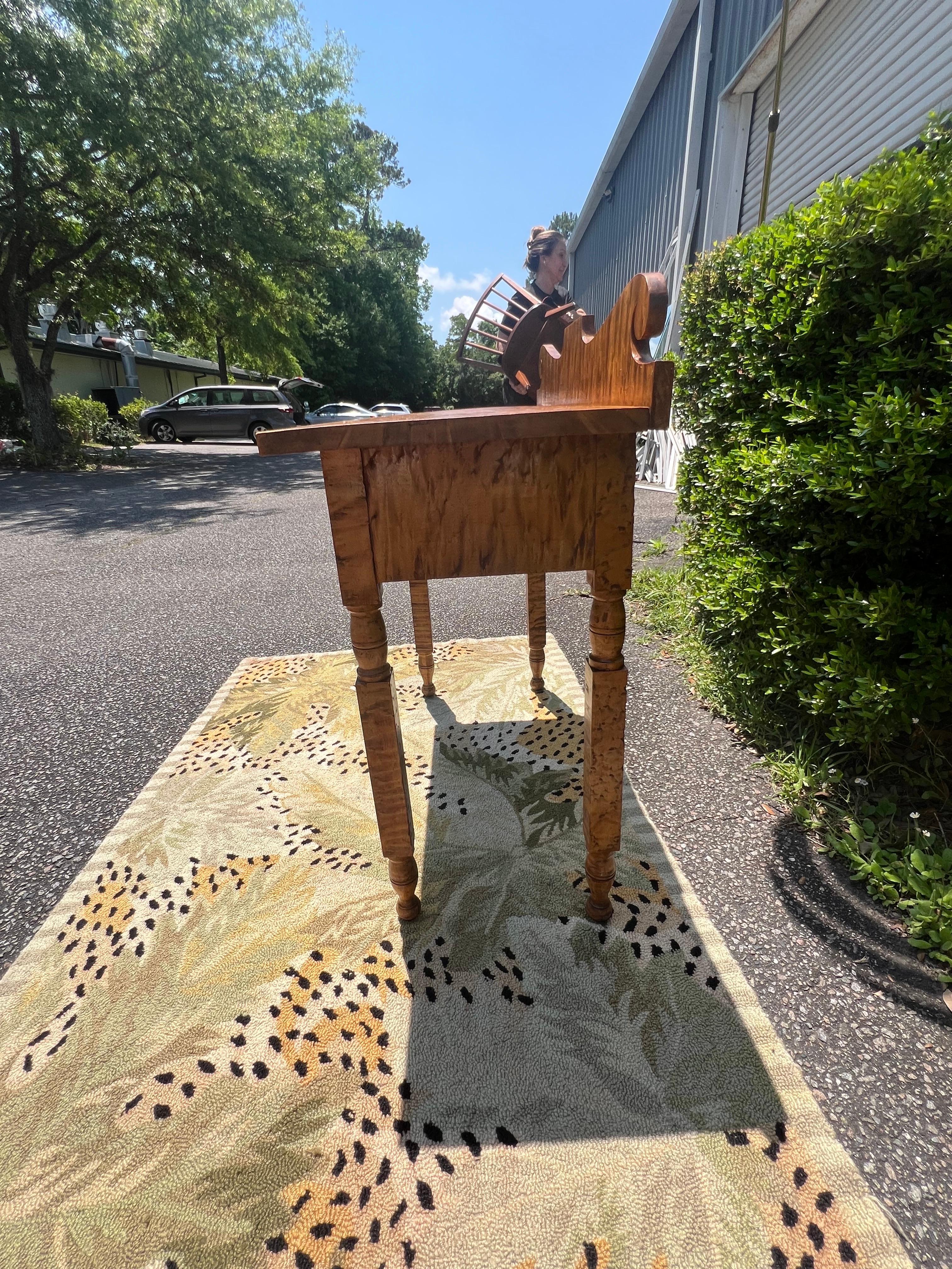 19th Century Well Figured Tiger Maple Desk With Chair - a Set of 2 For Sale 3