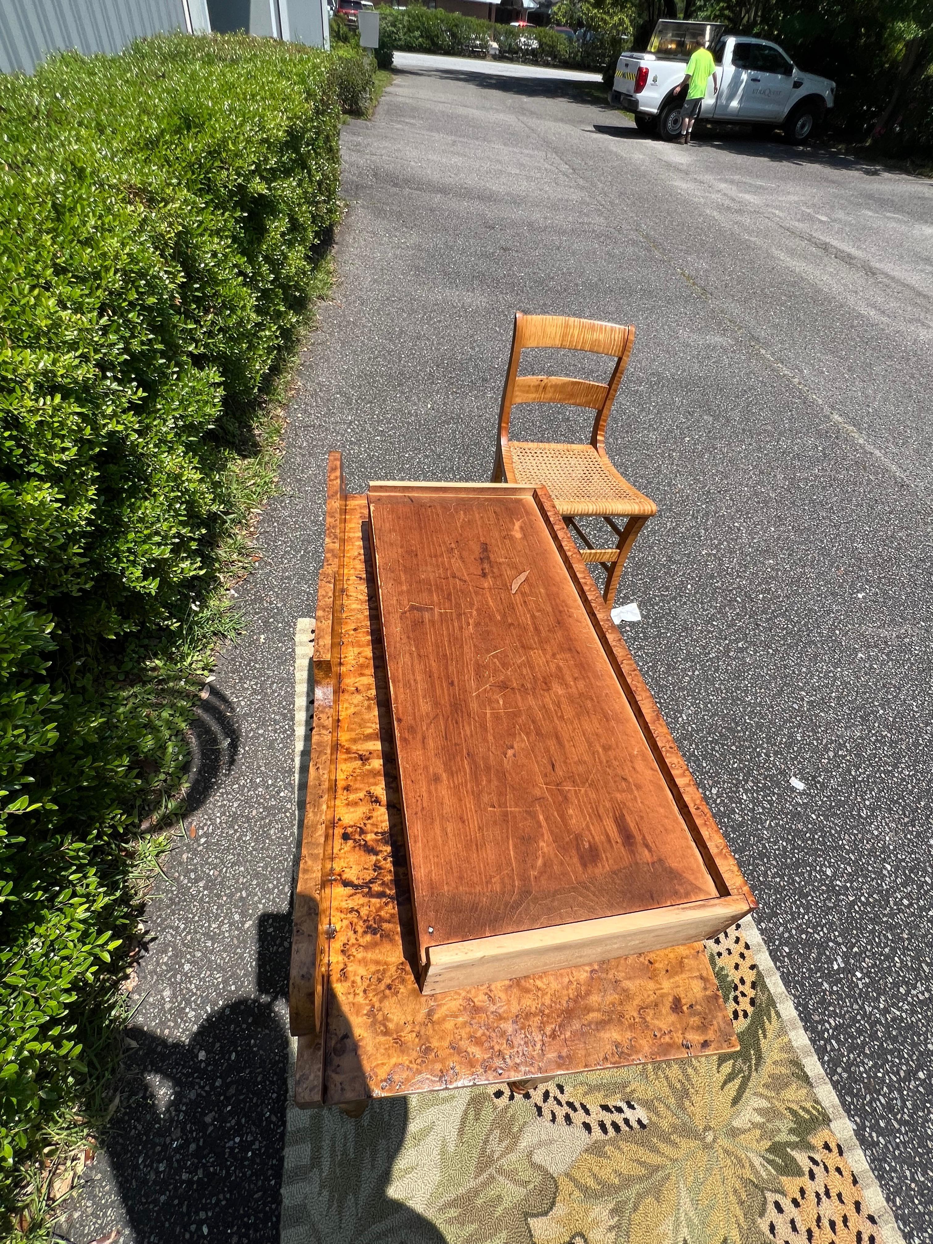 19th Century Well Figured Tiger Maple Desk With Chair - a Set of 2 For Sale 4