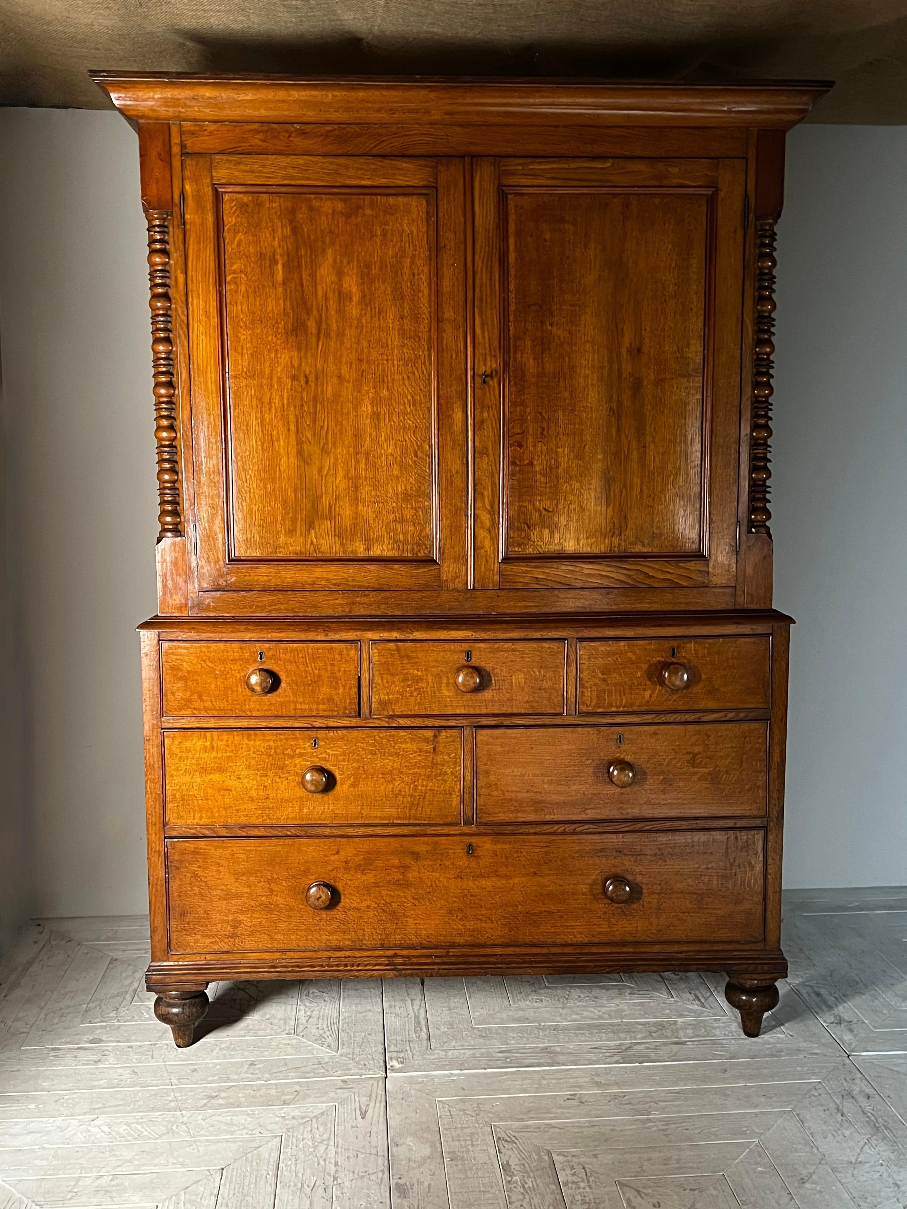 Georgian 19Th Century Welsh Oak Housekeepers Cupboard Or Linen Press