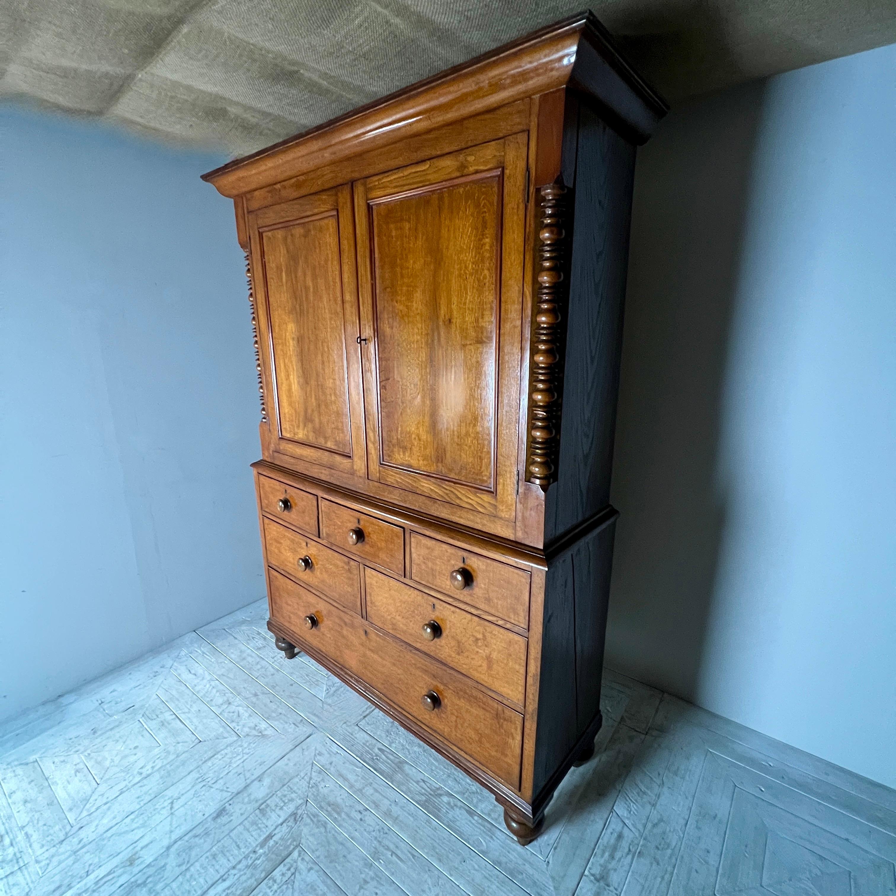 Hand-Crafted 19Th Century Welsh Oak Housekeepers Cupboard Or Linen Press