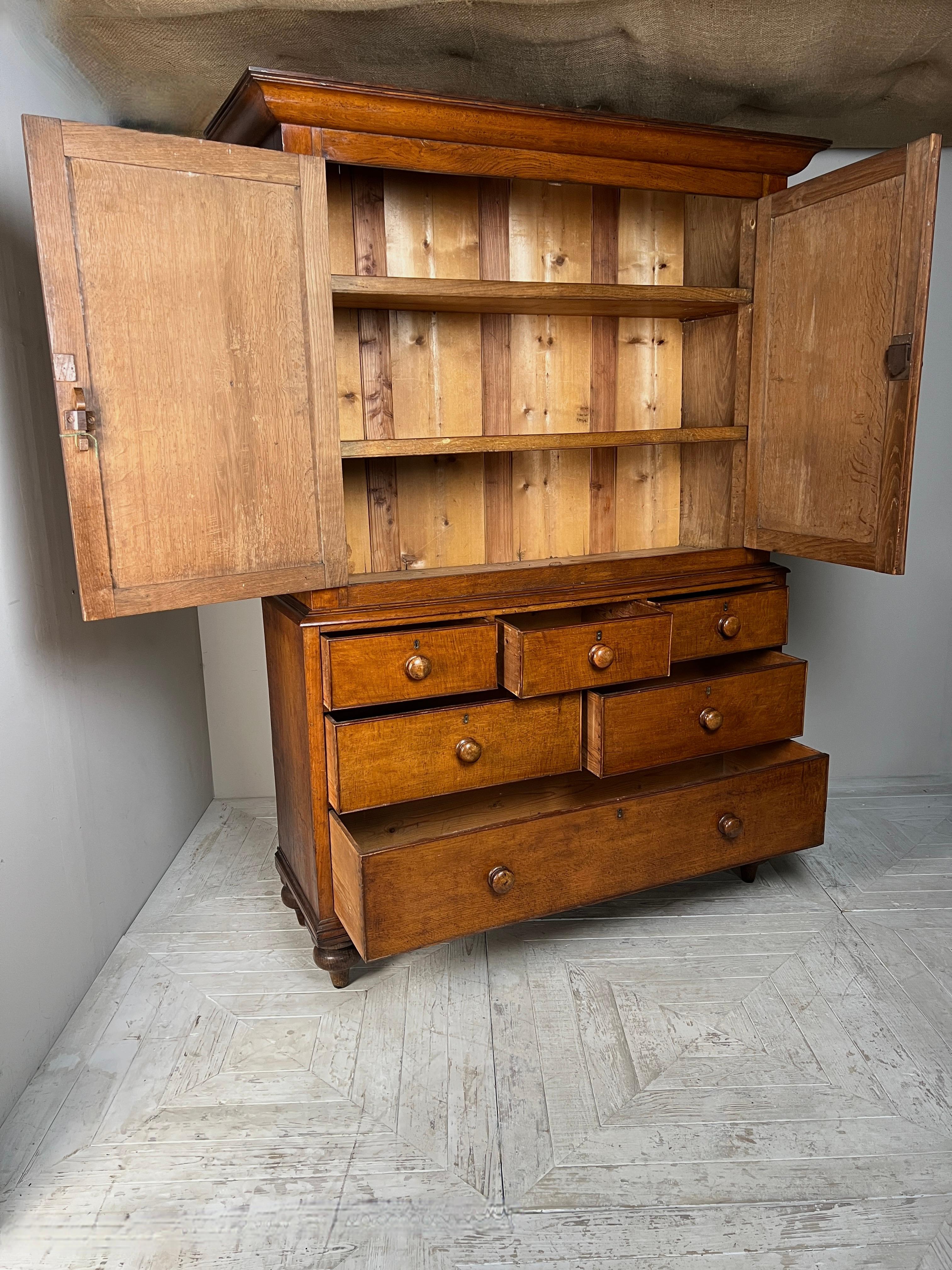 Mid-19th Century 19Th Century Welsh Oak Housekeepers Cupboard Or Linen Press