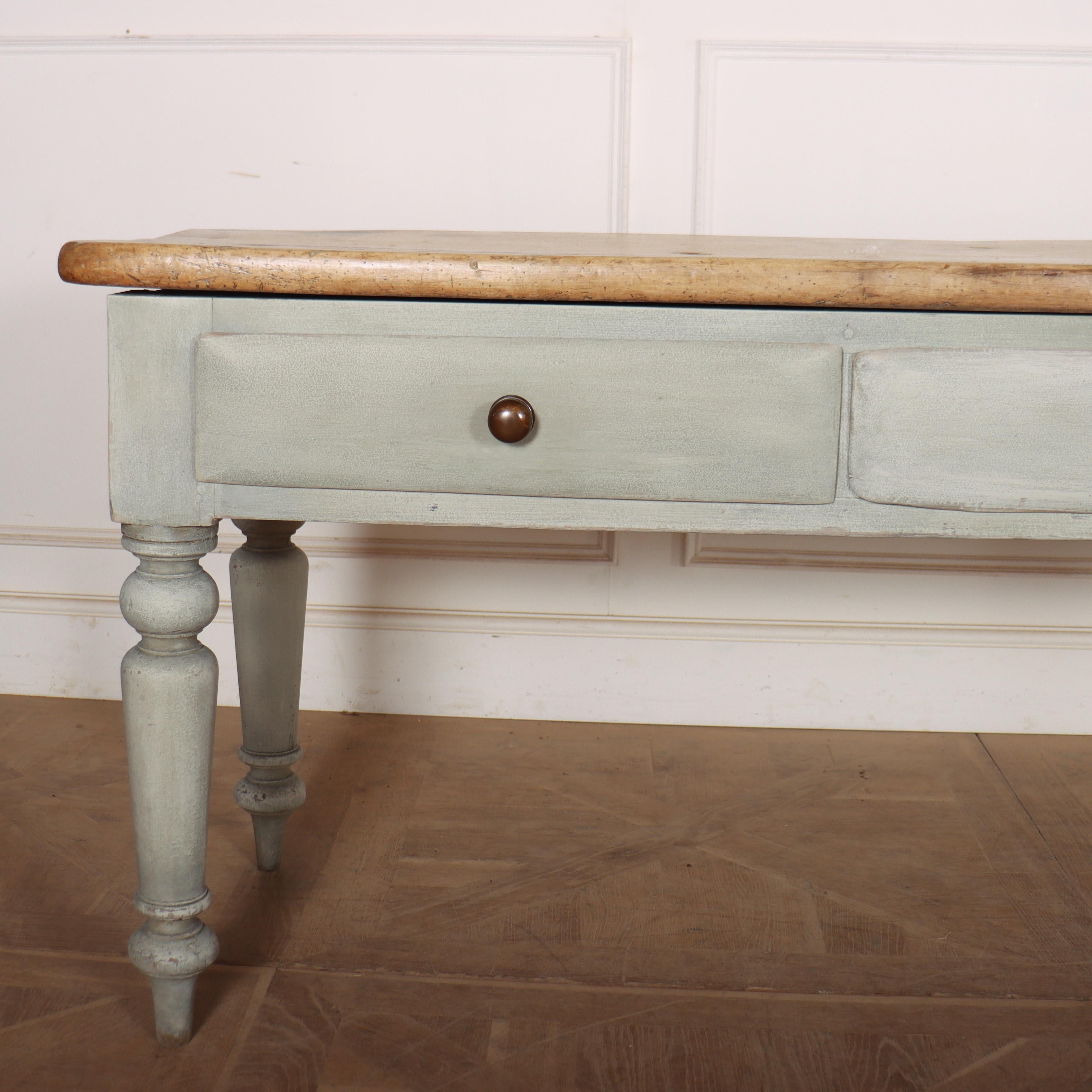 Good 19th century Welsh painted server with a wonderful sycamore worktop. 1830.

The top is 23 inches (58.5cm) deep and 2 inches (5cm) thick.

Code: 8668

Dimensions:
W: 77.5