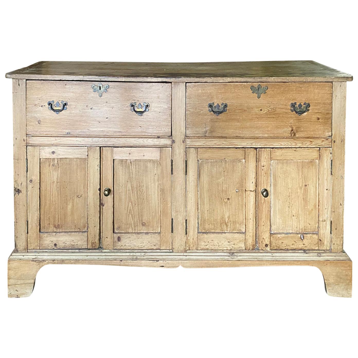 19th Century Welsh Pine Dresser Base with 4 Doors, 2 Drawers