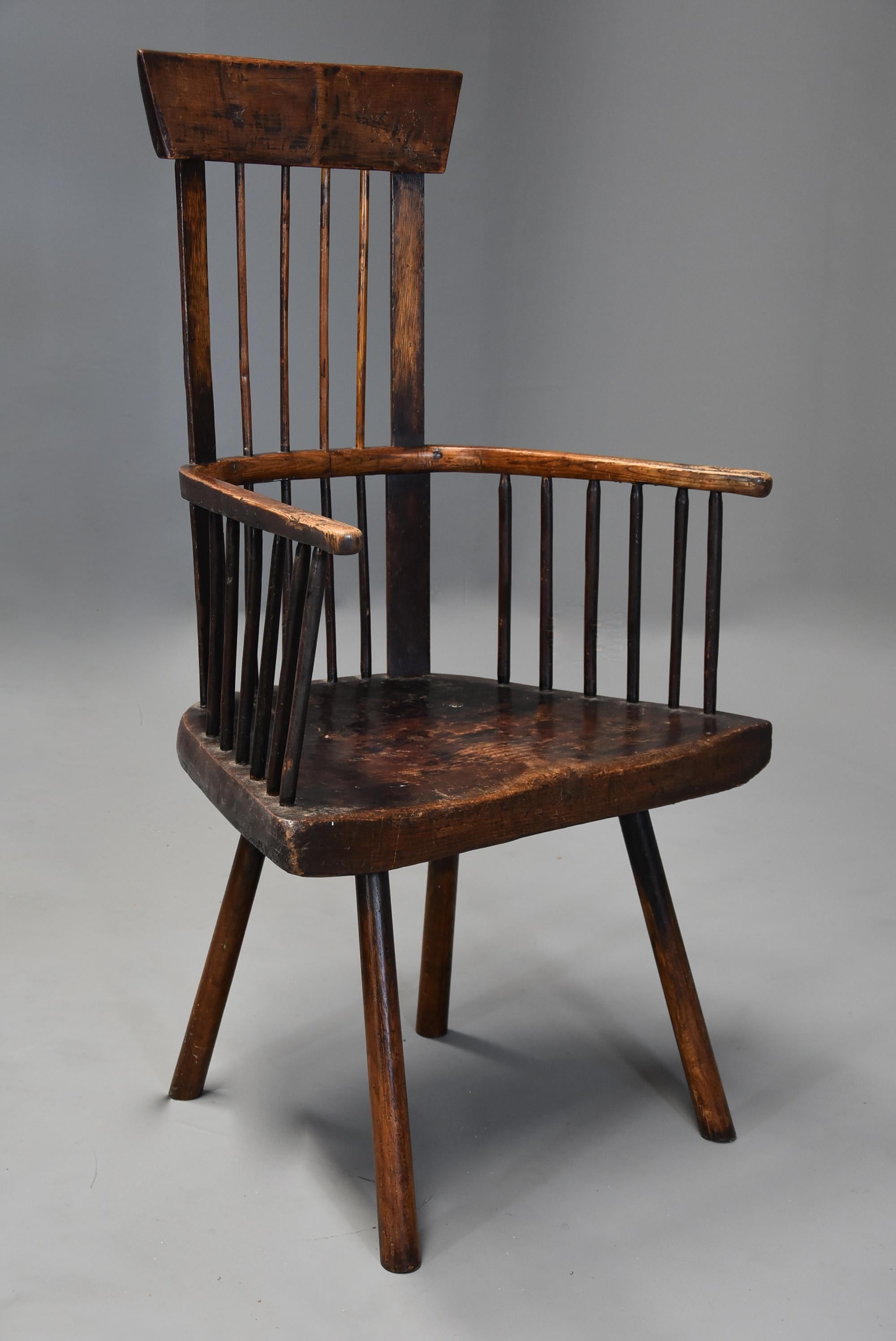 19th Century Welsh Primitive Ash and Elm Comb Back Armchair with Good Patina 1