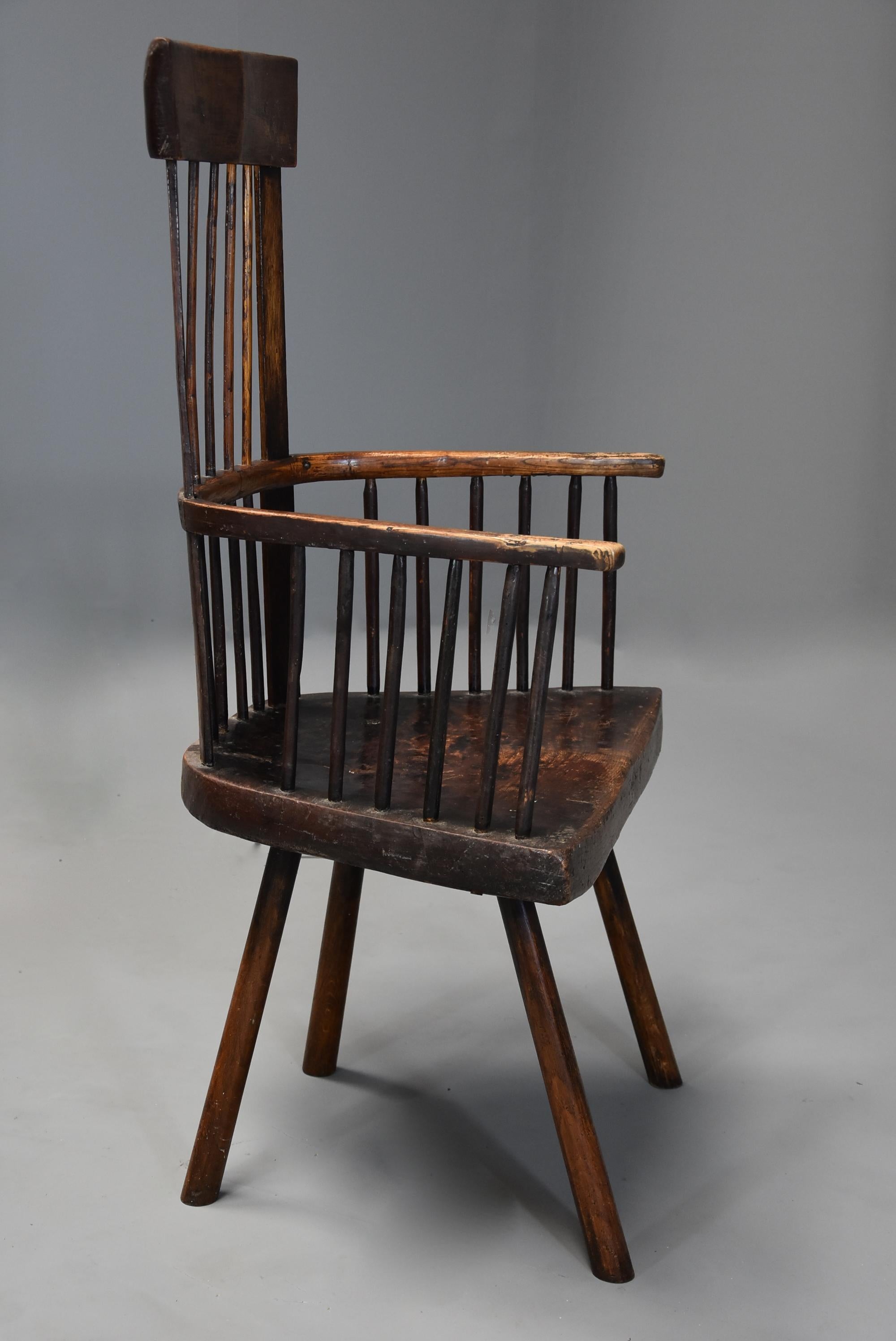 19th Century Welsh Primitive Ash and Elm Comb Back Armchair with Good Patina 2
