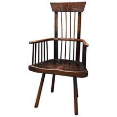 19th Century Welsh Primitive Ash and Elm Comb Back Armchair with Good Patina