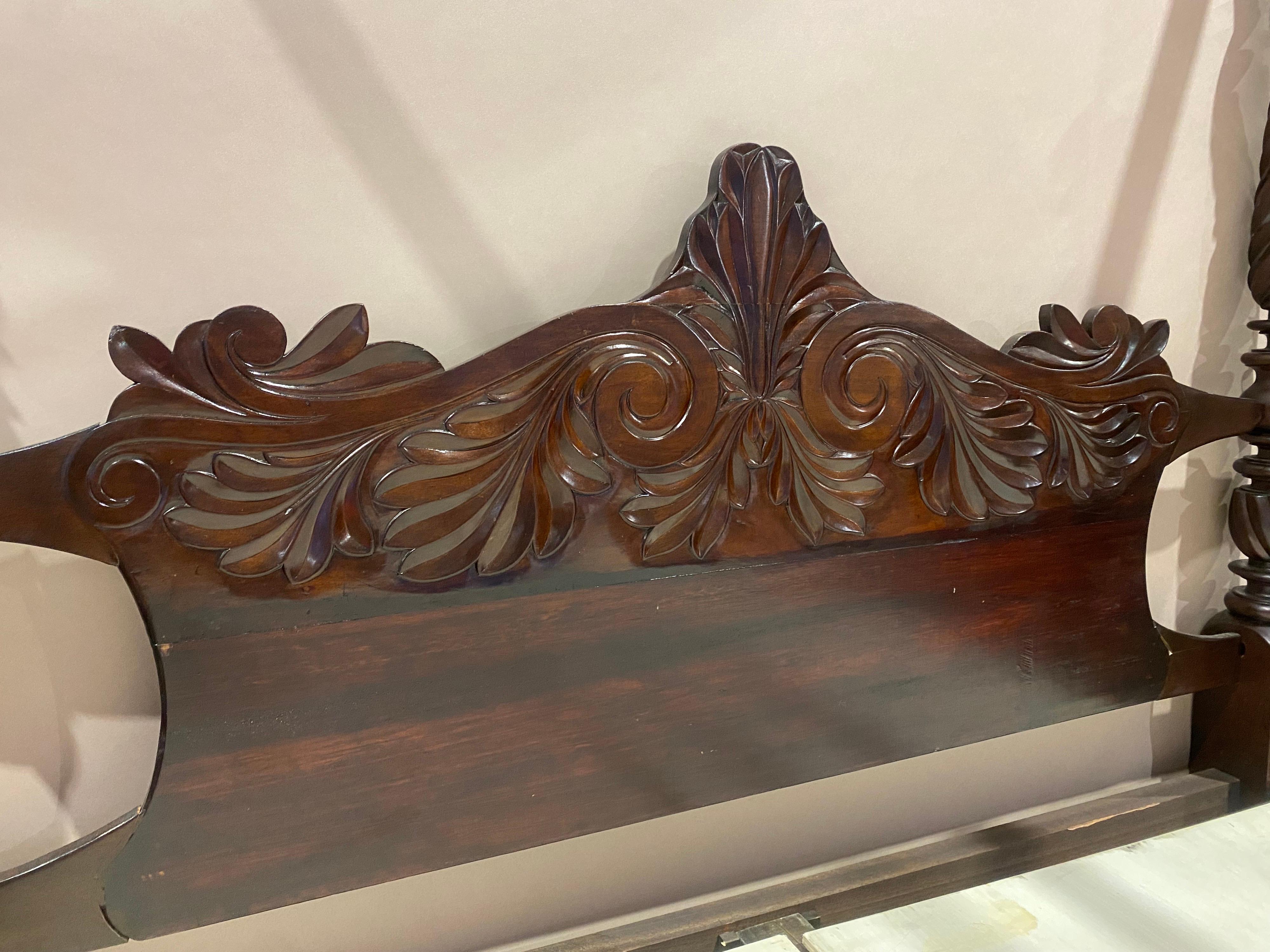 19th Century West Indies Carved Mahogany 4 Post Bed “California King” 2