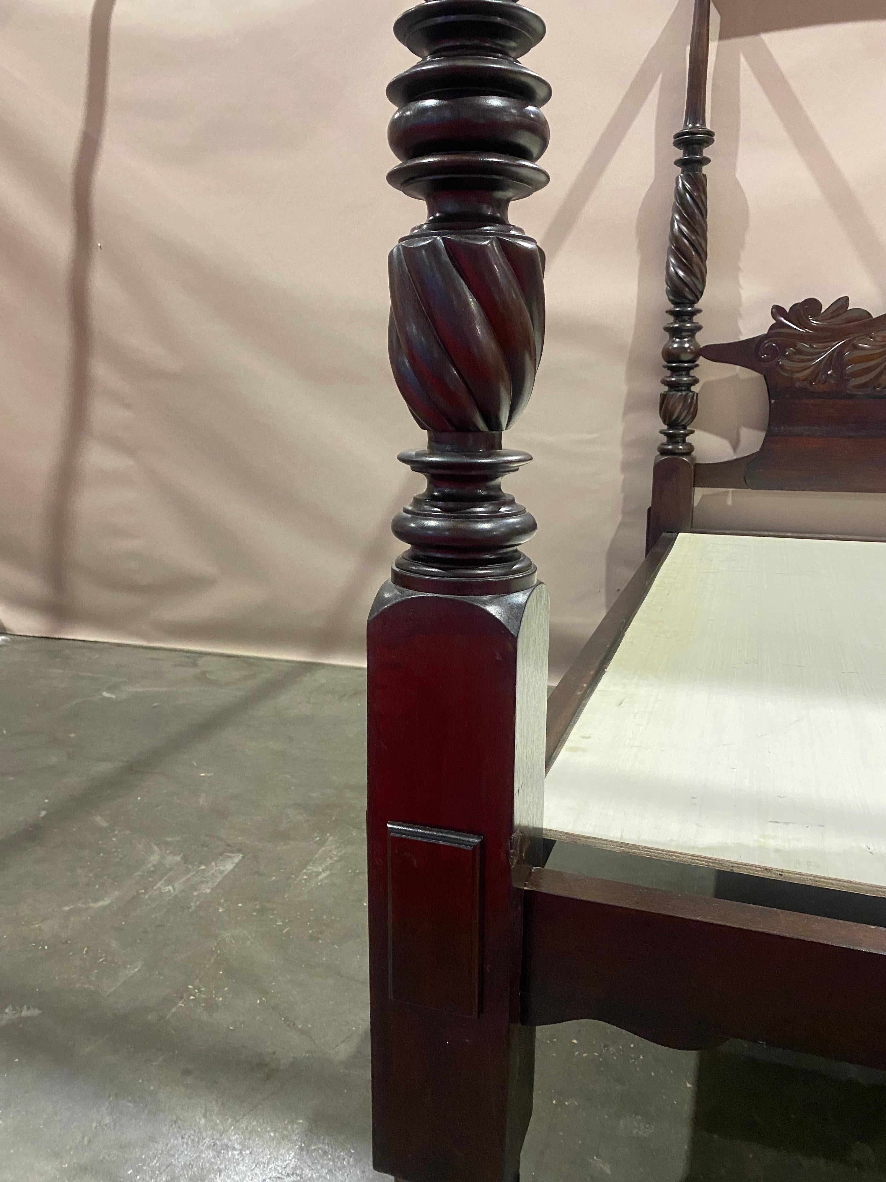 19th Century West Indies Carved Mahogany 4 Post Bed “California King” In Good Condition In Charleston, SC