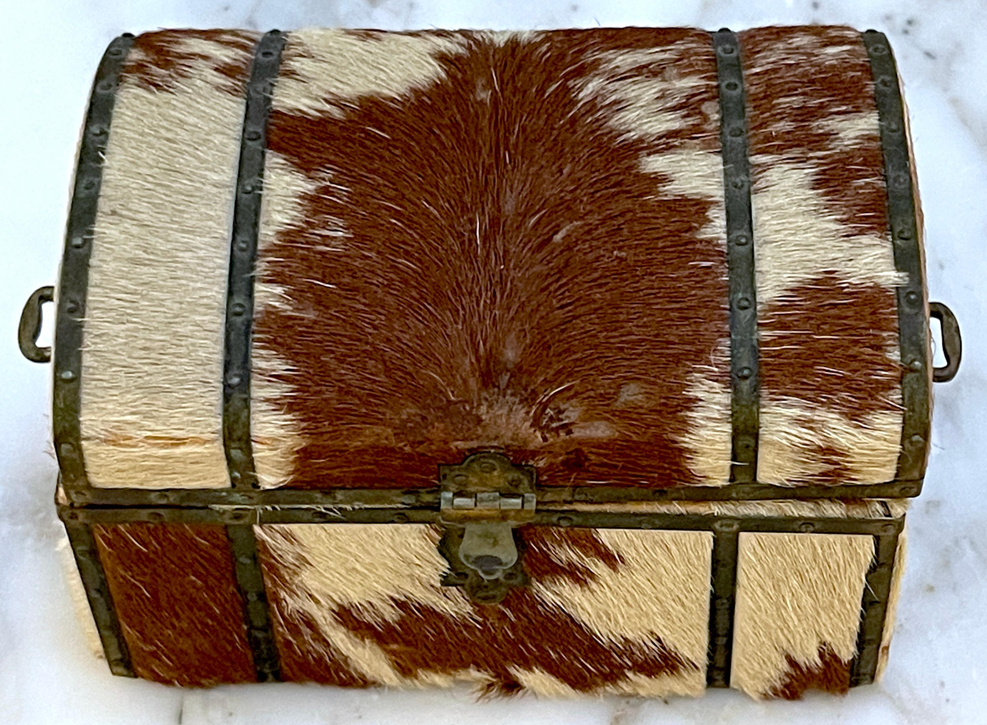 Boîte à dômes en cuir de vachette et laiton du 19e siècle 
États-Unis, vers 1890

Cette exquise boîte à dôme en cuir de vachette et en laiton, datant du XIXe siècle et provenant des États-Unis vers les années 1890, témoigne à la fois de l'artisanat