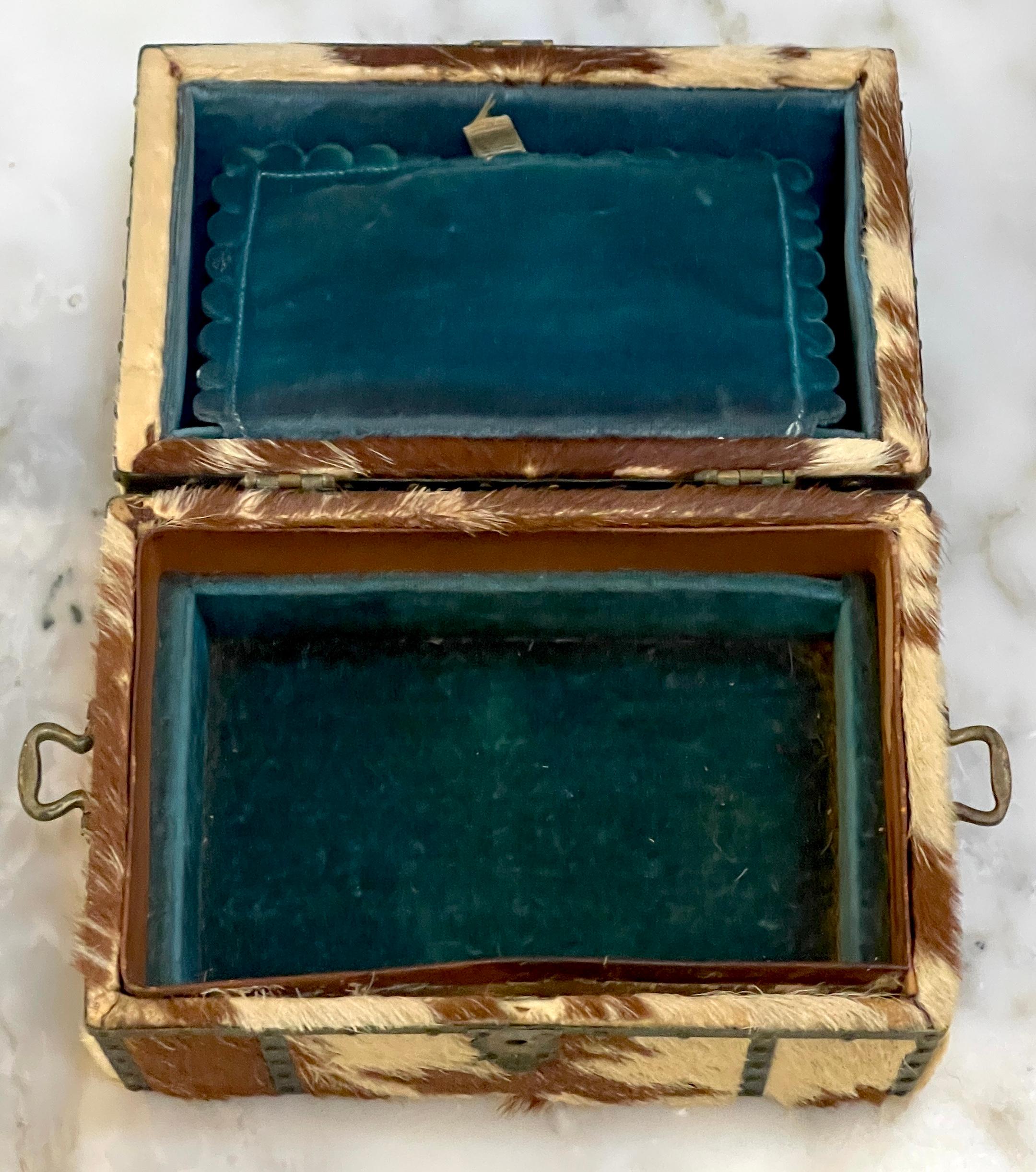 Victorien tardif Boîte à dômes en cuir de vachette et laiton du 19e siècle 