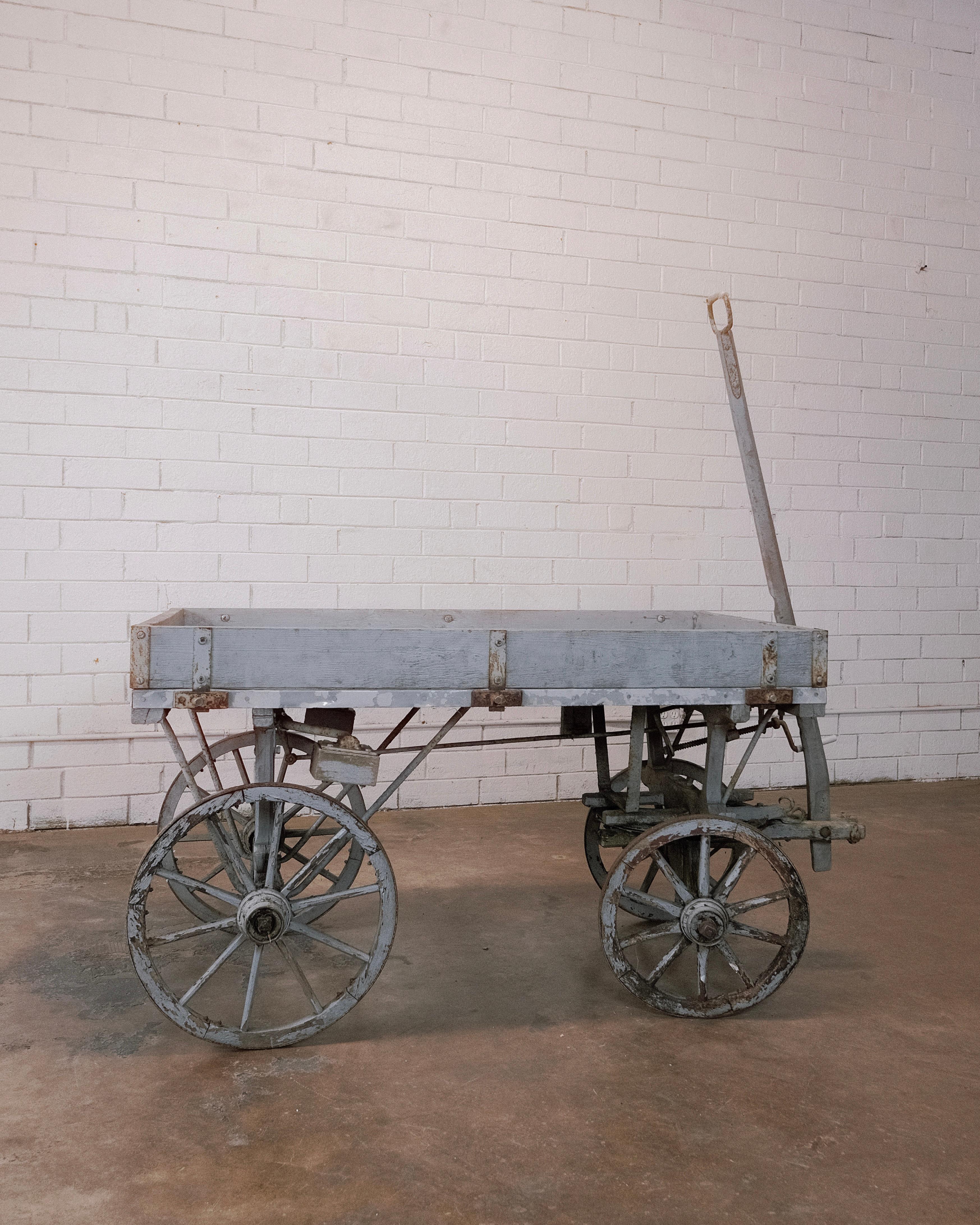 19th Century Wheeled Hand Industrial Factory Wagon Cart  For Sale 1