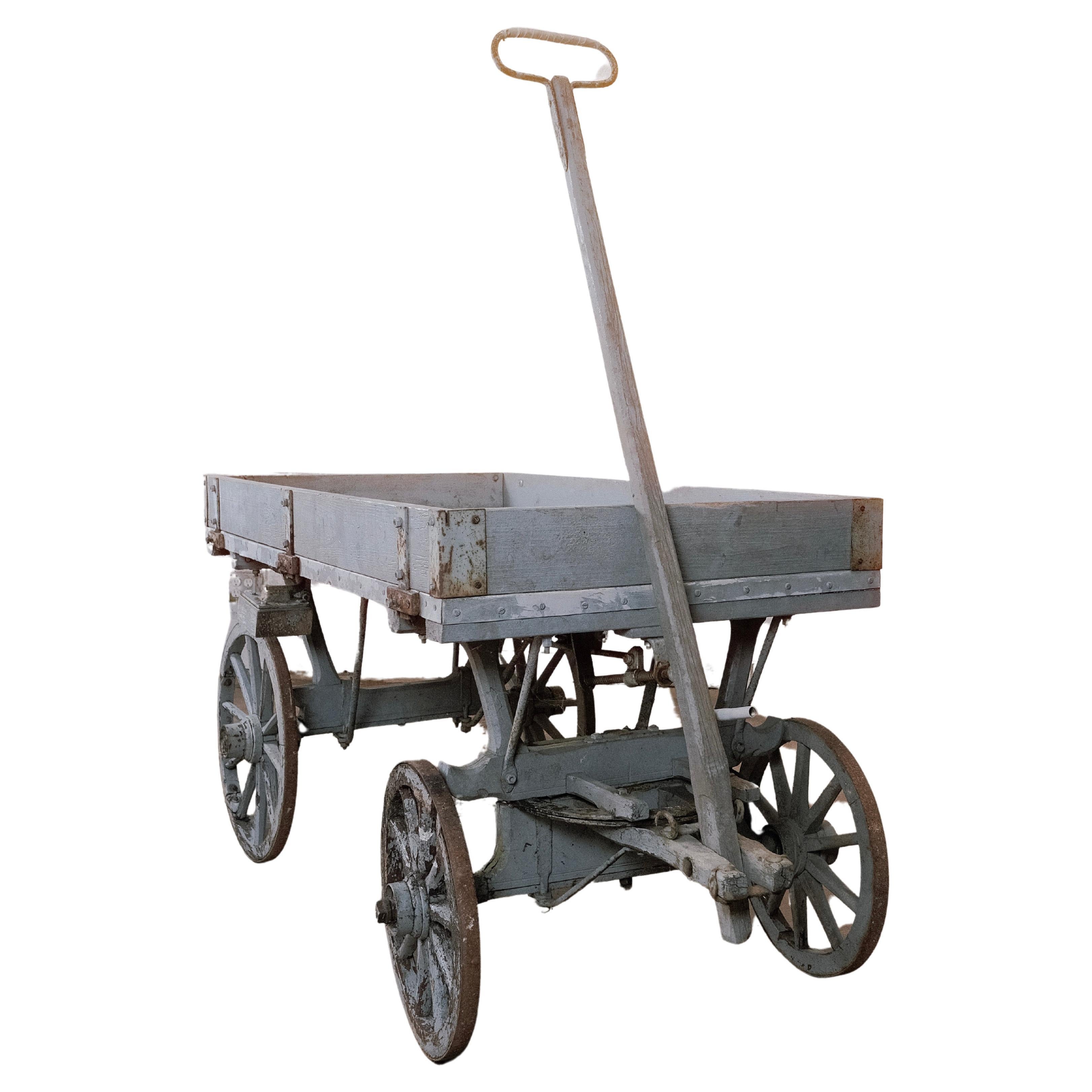 19th Century Wheeled Hand Industrial Factory Wagon Cart  For Sale